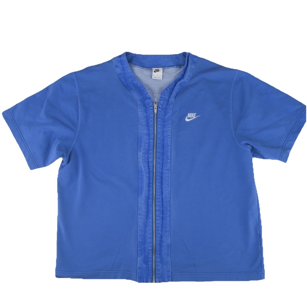 Nike Vintage Full Zip Spellout Shirt Mens XL Blue‎ Short Sleeve